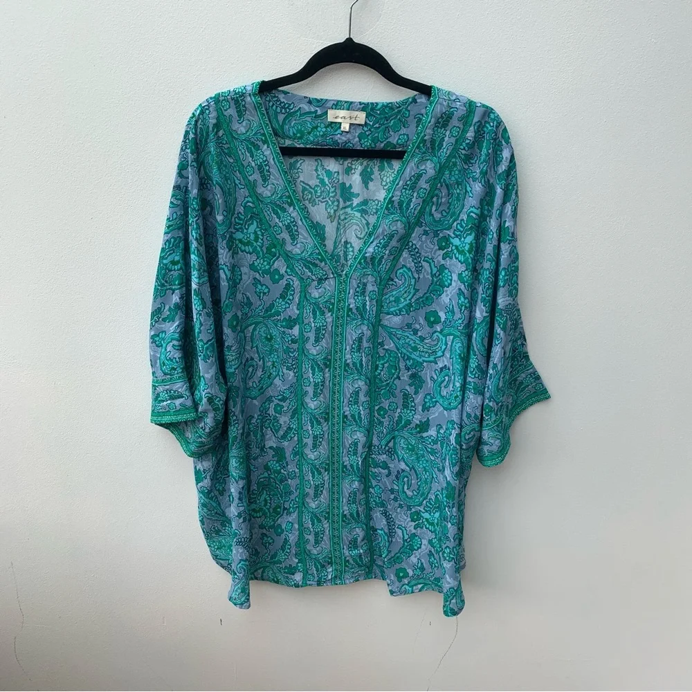 East UK Ladies Size XL Semi Sheer Tunic Blouse Loose Fit Oversized Teal Blue - Picture 1 of 9